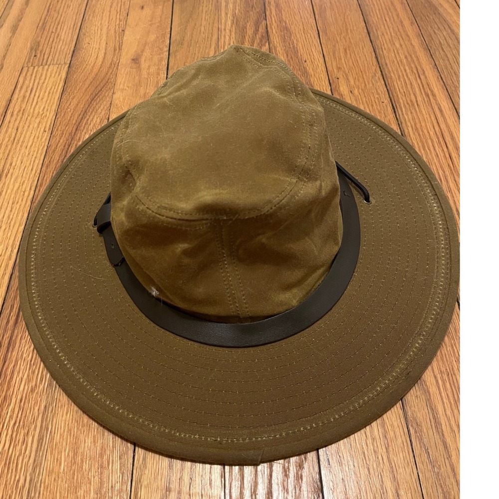 Filson Tin Cloth Packer Hat Tan Waxed Cotton Fedora Style 60035 Mens XL USA Made - Picture 2 of 6